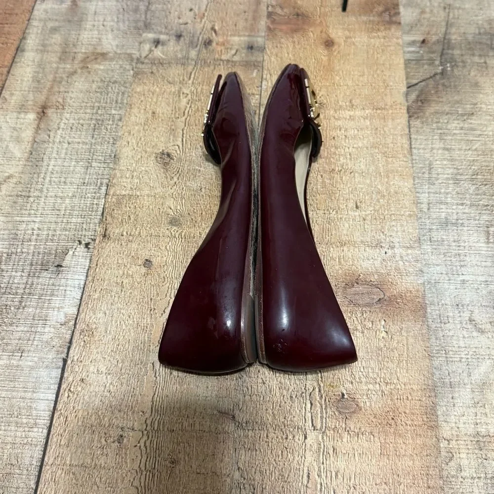 Tory Burch Size 8.5 Square toe Logo Oxblood Soft Patent Leather Flats